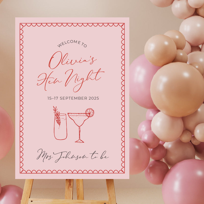 Personalised Event Sign – Hen Party Personalised Welcome Sign – Bride