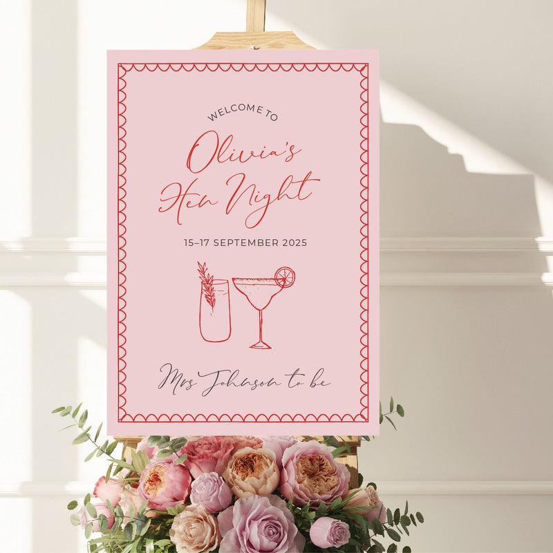 Personalised Event Sign – Hen Party Personalised Welcome Sign – Bride
