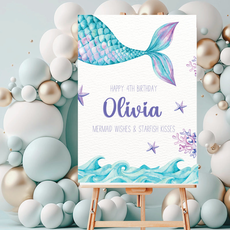 Personalised Event Sign – Girl's Mermaid Birthday Party Personalised