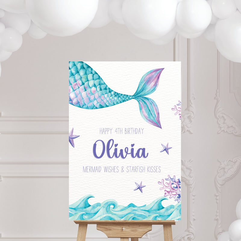 Personalised Event Sign – Girl's Mermaid Birthday Party Personalised