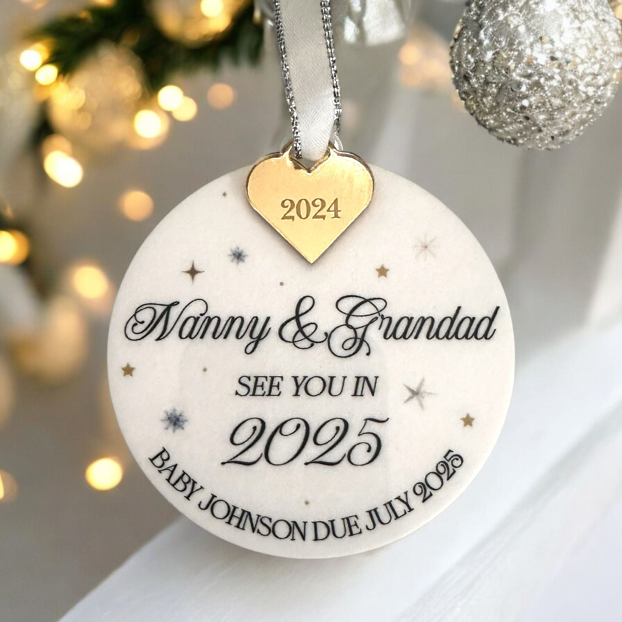 Nanny & Grandad To Be Personalised Christmas Bauble