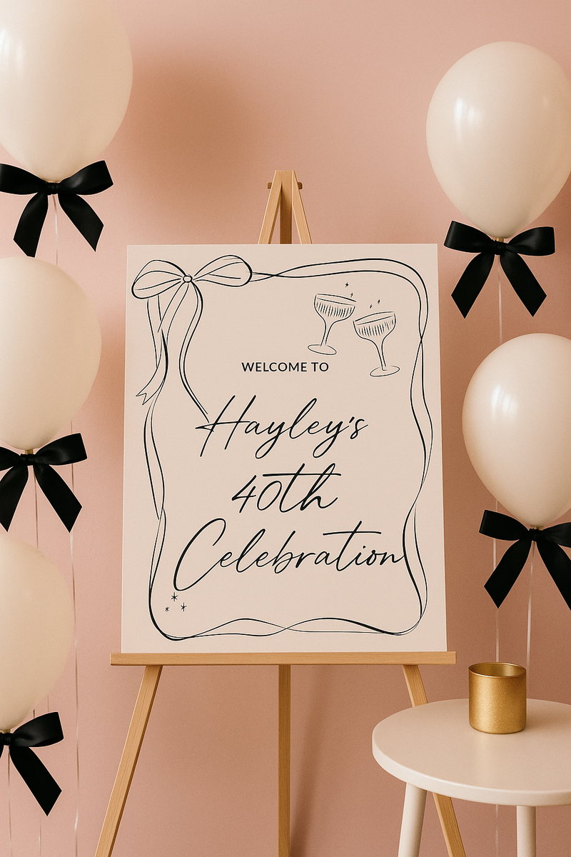 Personalised Bow Event Sign – 40th Birthday Personalised Welcome Sign