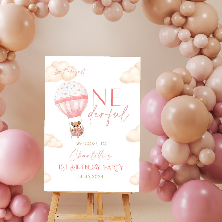 Baby Girl's Personalised First Birthday Party Sign