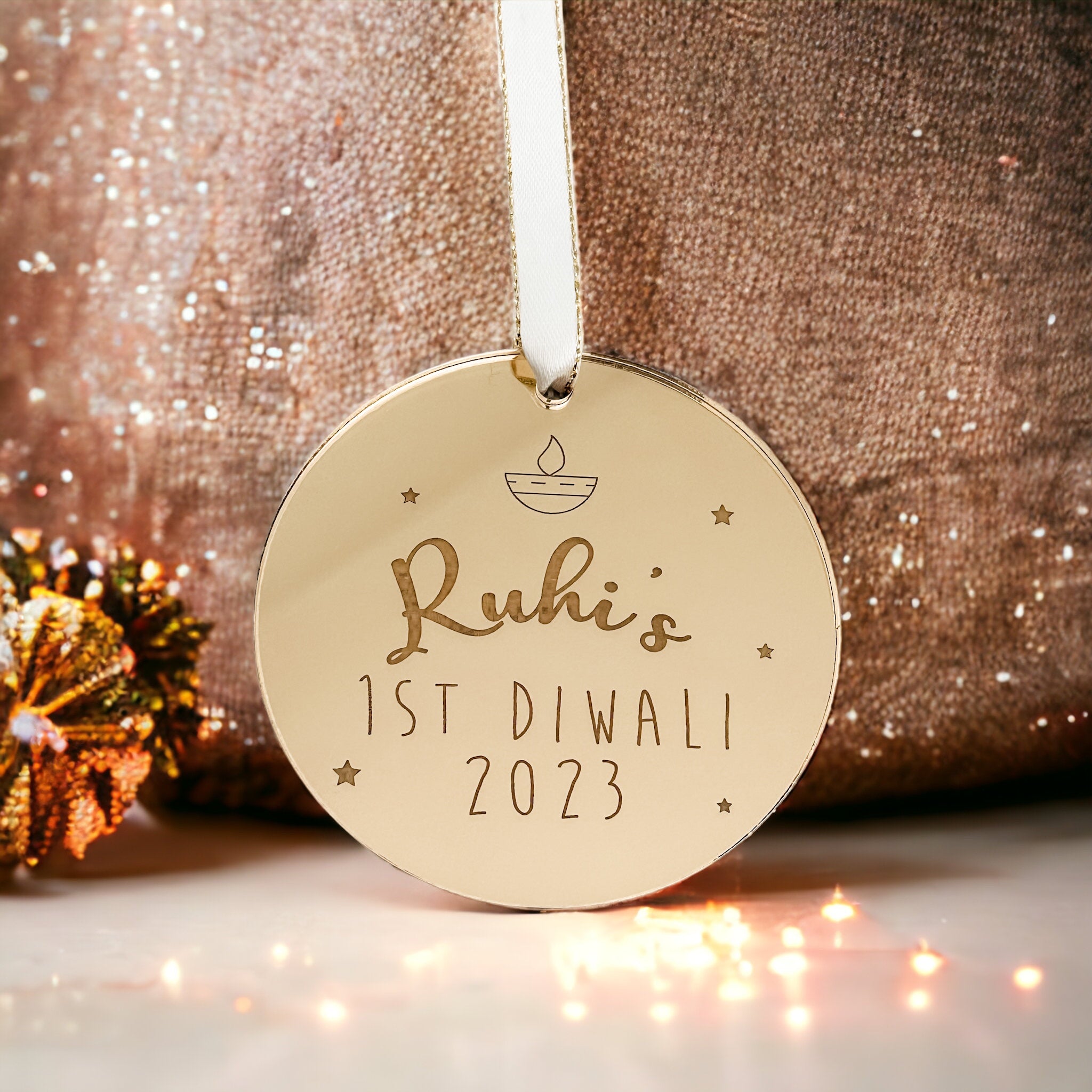Personalised First Diwali Mirror Hanging Tag