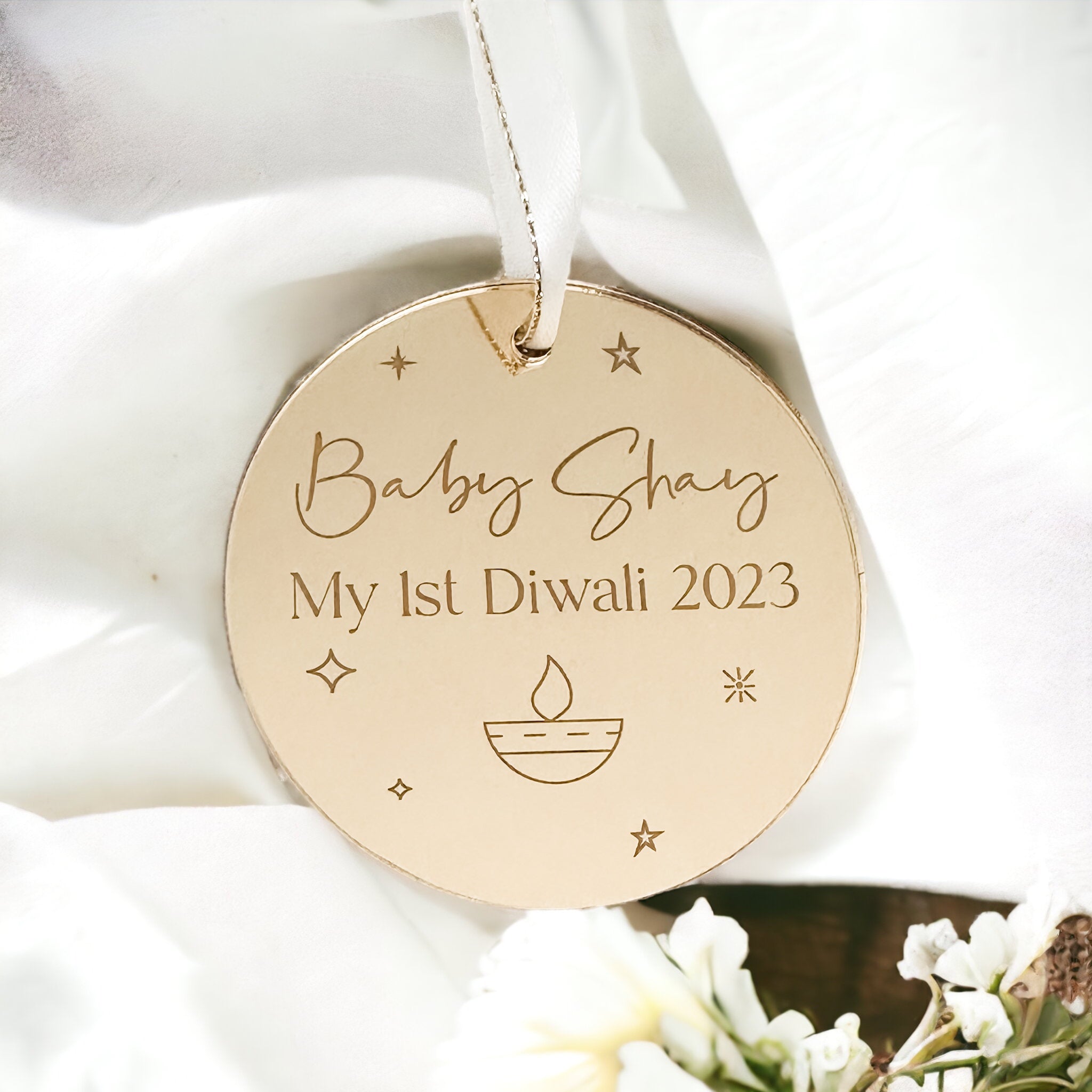 Personalised 1st Diwali Mirror Hanging Tag