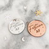 Festive As F**k Mirror Cupcake Topper, Cake Charm, or Gift Tag