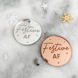 Festive As F**k Mirror Cupcake Topper, Cake Charm, or Gift Tag