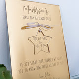 First Day of School Luxury Personalised Mirror Card and Pocket Hug