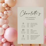 Hen Weekend Itinerary Personalised Welcome Sign