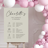 Hen Weekend Itinerary Personalised Welcome Sign