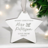 Merry Christmas Teacher Personalised Star Bauble