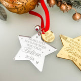 I Believe Personalised Bauble, Sleigh Bell & Santa Message