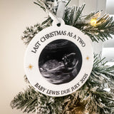 Expecting Couples Christmas Bauble, Baby Due Scan Photo