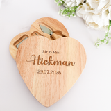 Personalised Heart Cheese Board Gift Set – Wedding, Engagement or Anniversary Keepsake
