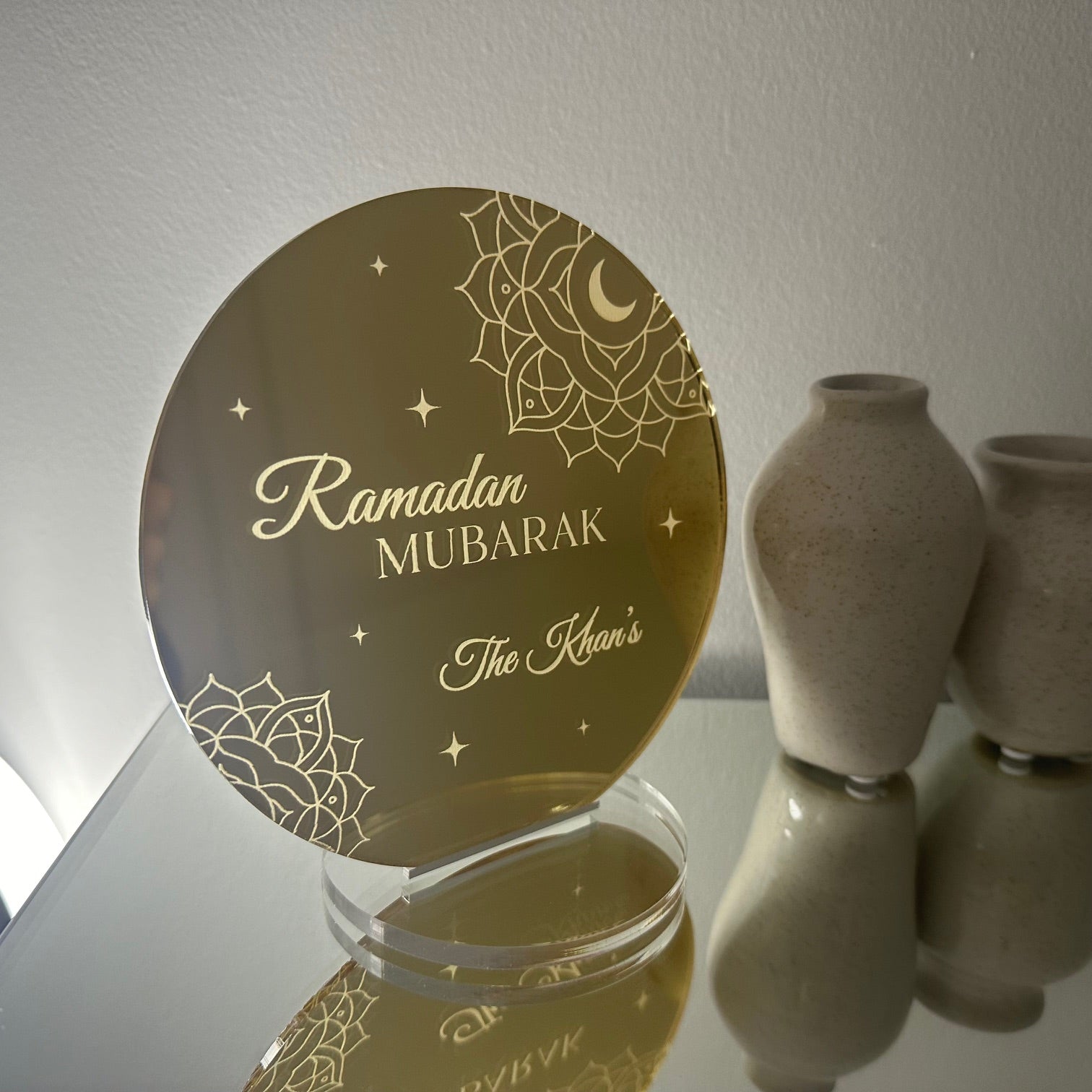 Ramadan Mubarak Personalised Gold Mirror Ornament