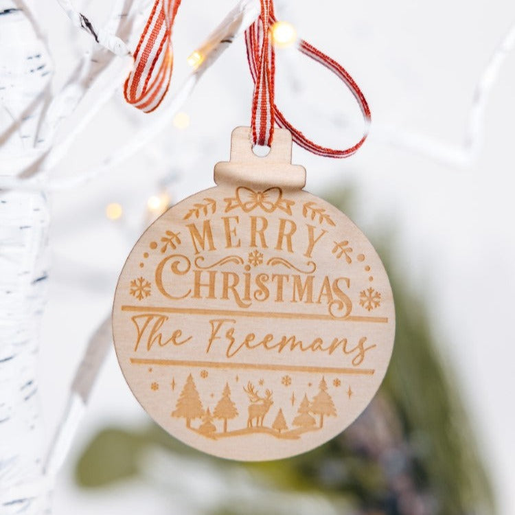 Wood Engraved Traditional Christmas Baubles 