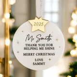 Thank You Teacher Personalised Christmas Bauble