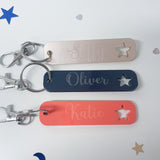 Personalised Rectangle Backpack Keyring with Cut Out Star