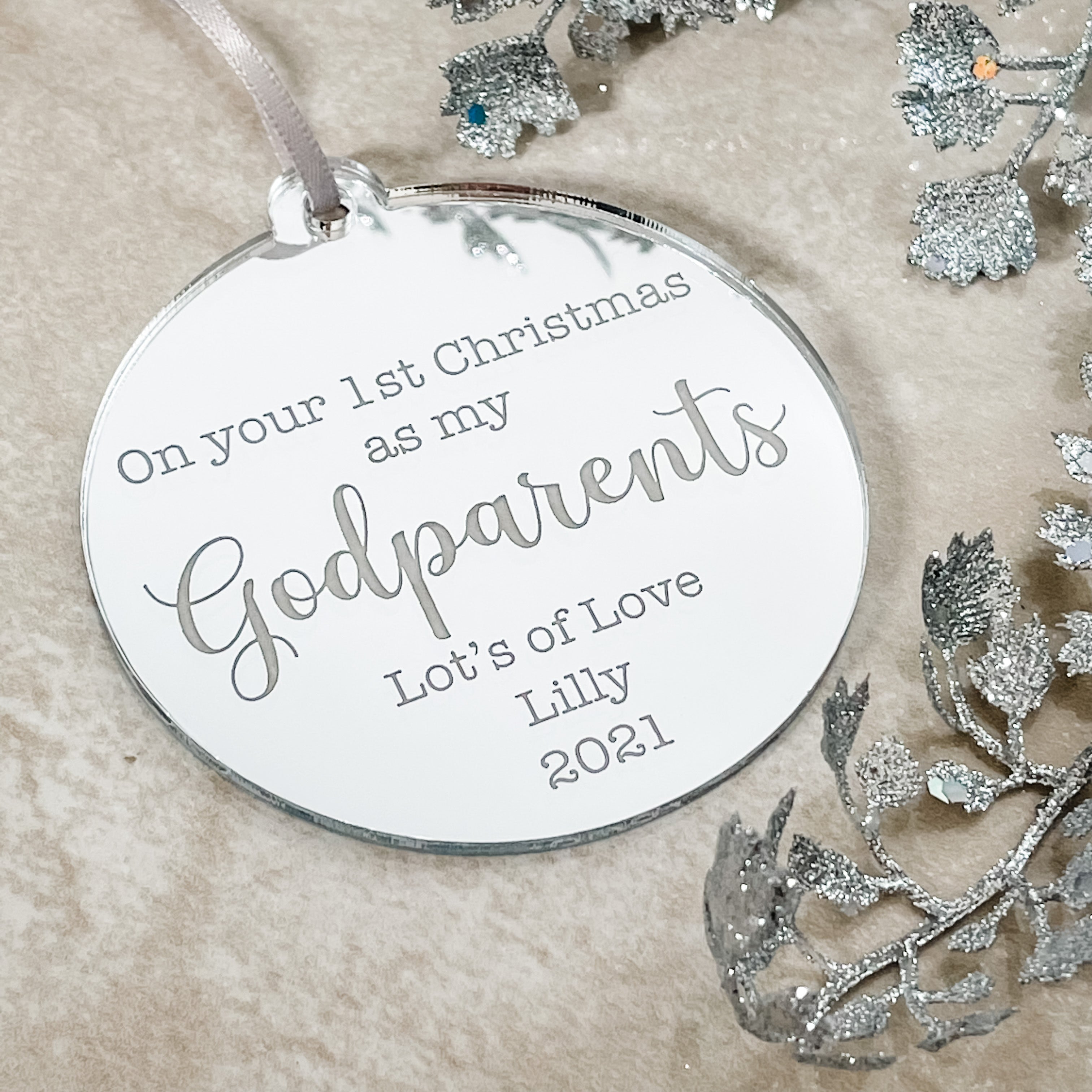 First Christmas As Godparents Bauble