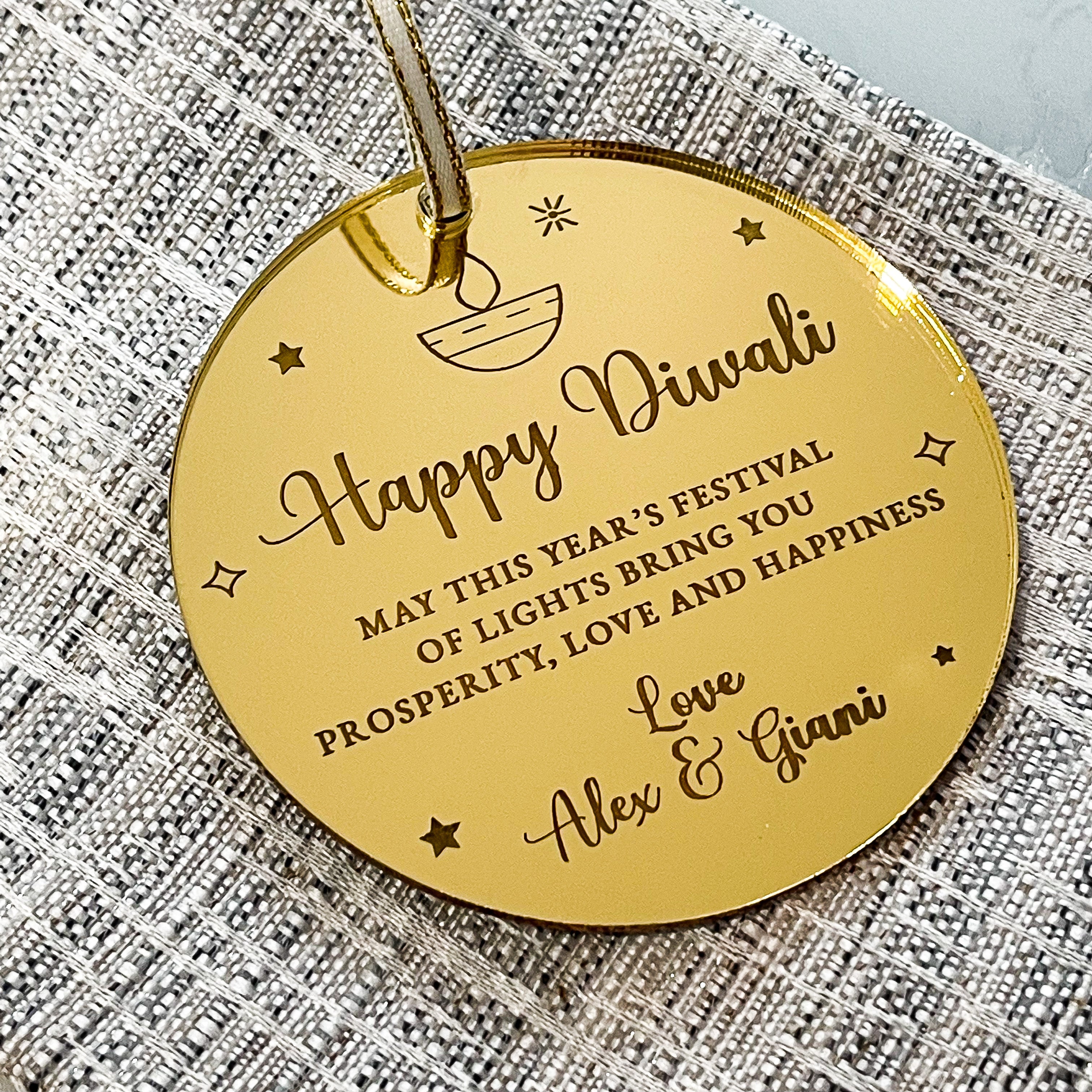 Personalised Happy Diwali Mirror Hanging Tag
