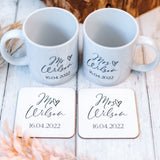 Mr & Mrs Personalised Wedding Mug & Coaster Set